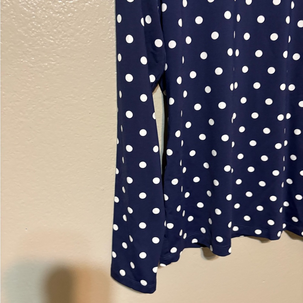 Women’s Lands’ End Navy with White Polka Dot Long Sleeve Tee Size L 14-16 - Picture 4 of 7